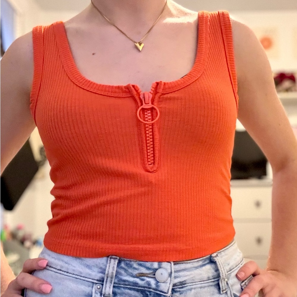 Orange/Neon Ribbed Crop Tank Top